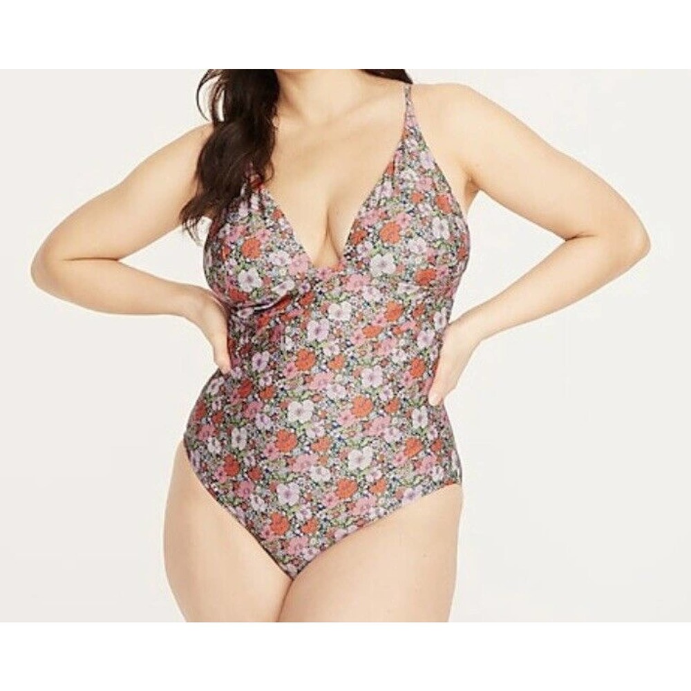 NWT J.Crew Plunge One-piece in Liberty Meadow Song Navy Floral Womens Size 24.